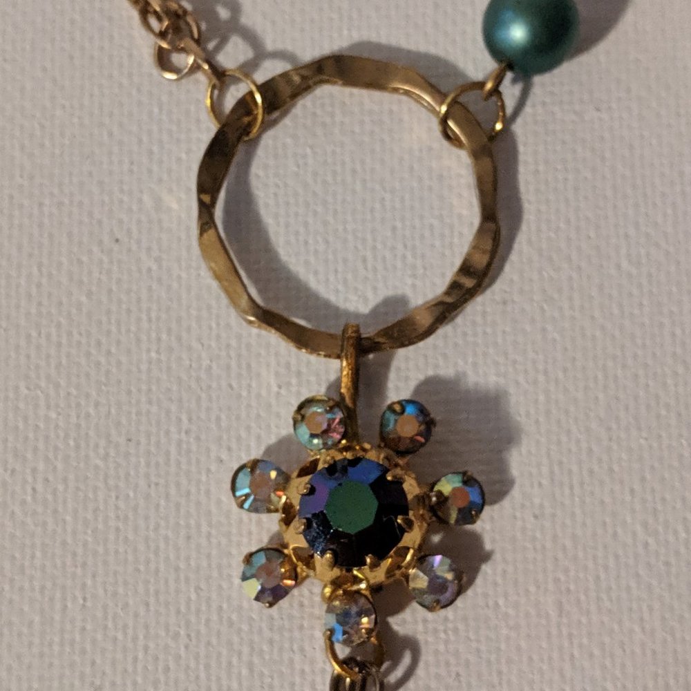 Blue Ring Dangles Vintage Necklace - Picture 2 of 6